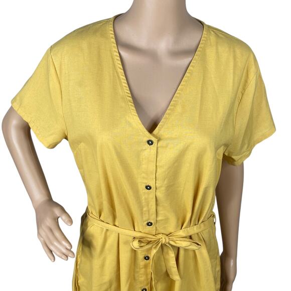 RVCA Landed Mustard Yellow Belted Button Down Dress SZ XL - Picture 5 of 10